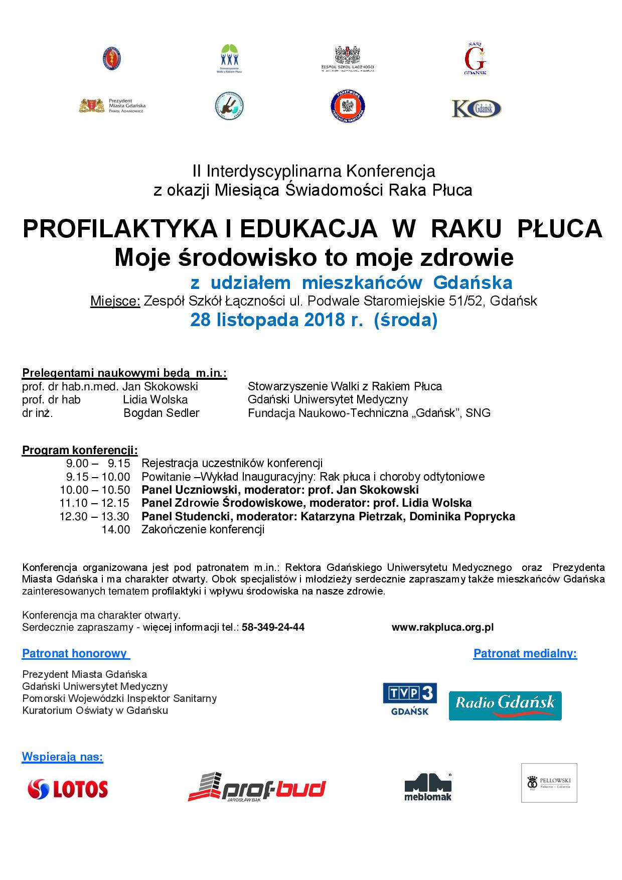 II Interdyscyplinarna Konferencja Profilaktyka i Edukacja w Raku Płuca "Zdrowe środowisko to moje zdrowie"